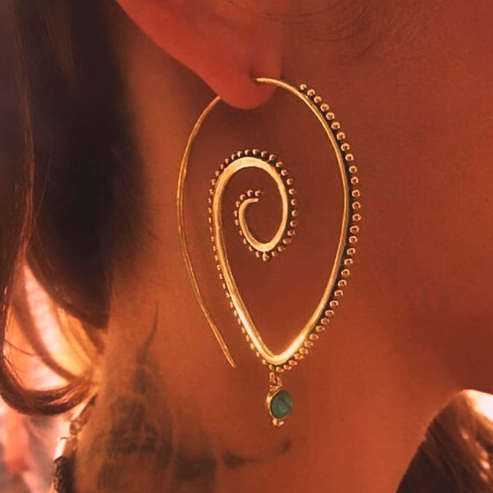 Bohemian Gold Spiral Drop Earrings